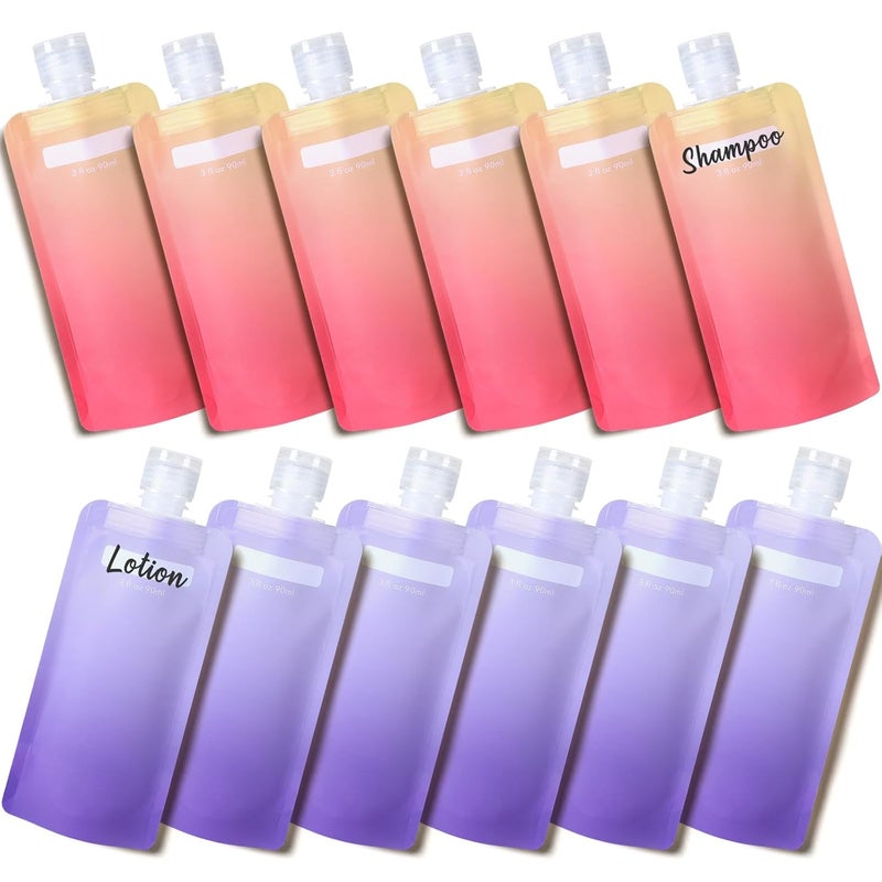 Packism Travel Pouches for Toiletries - 12 Pack Leak Proof 3oz TSA Approved Travel Size Containers, Stand Up, Slim & Lightweight Design, Take up Less Space, Pack More Liquids - Image 1